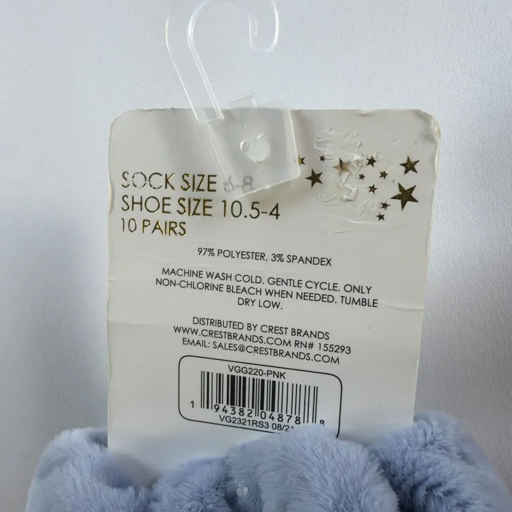 VIGOSS Girls' 10 Pairs of Socks with Blue Hair Tie - Multicolor Sock size 6-8